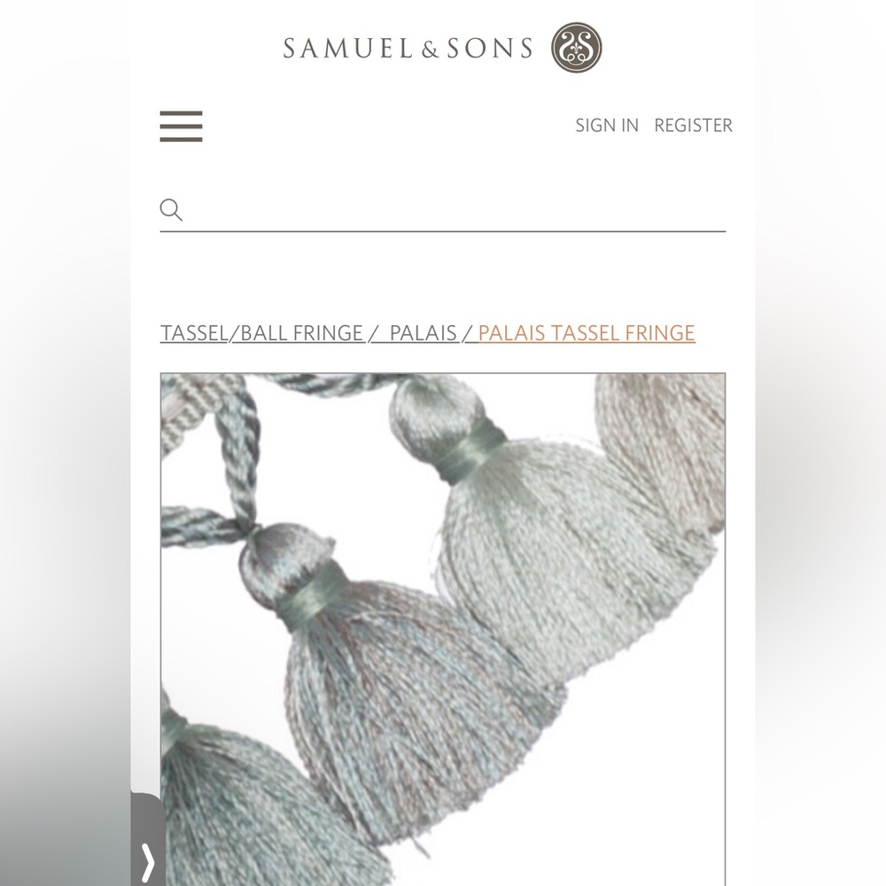Samuel & Sons Palais Tassel Fringe. Color: Minerale. 3.5 yards (in two pieces).